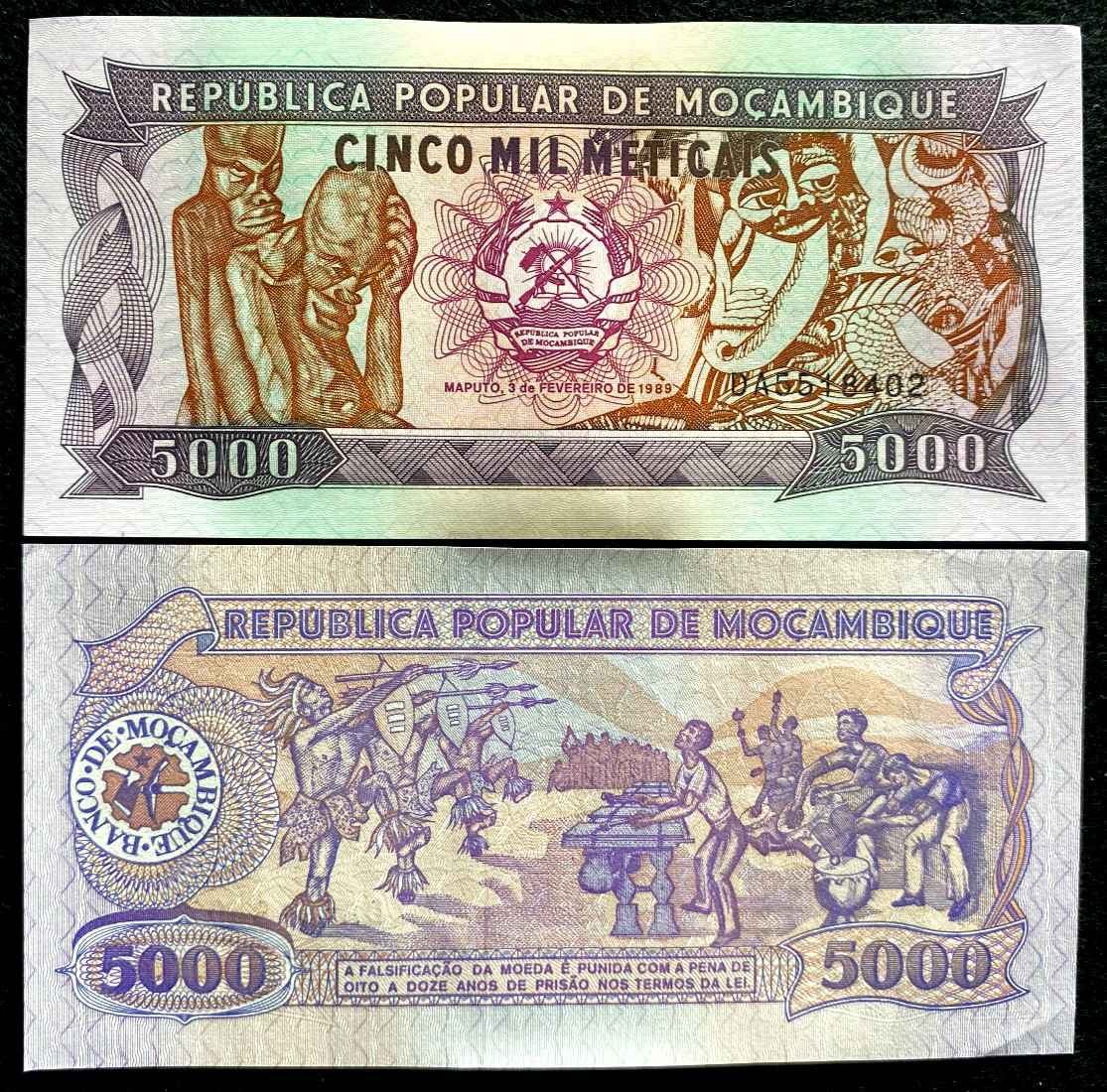 Mozambique 5000 Meticais P133 1989 Banknote World Paper Money UNC Bill Note