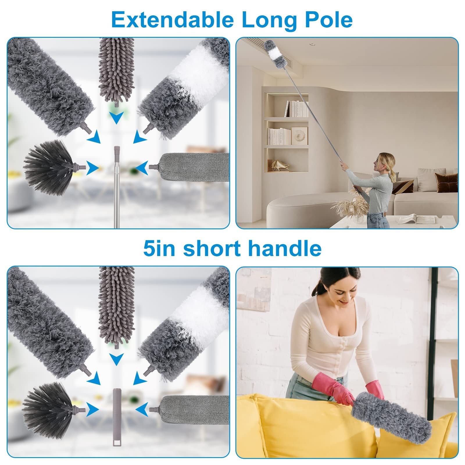 Microfiber Extendable Feather Duster (11pcs) with 100" Extension Pole, Washab...