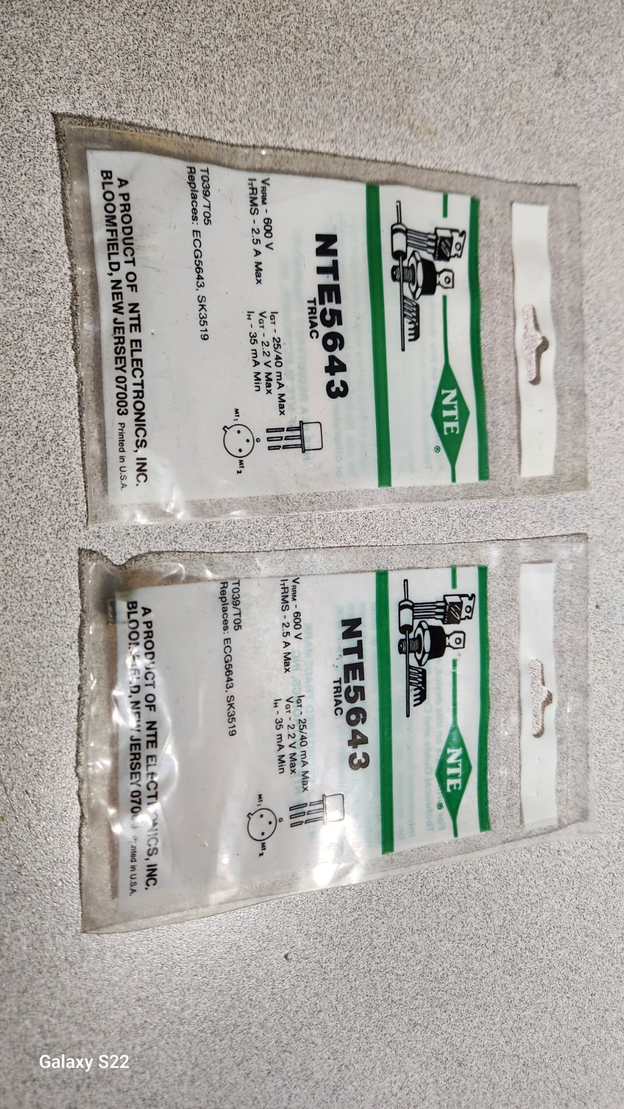 NTE5643 TRIAC 600V 2.5A . (SET OF 2) FREE USA SHIPPING
