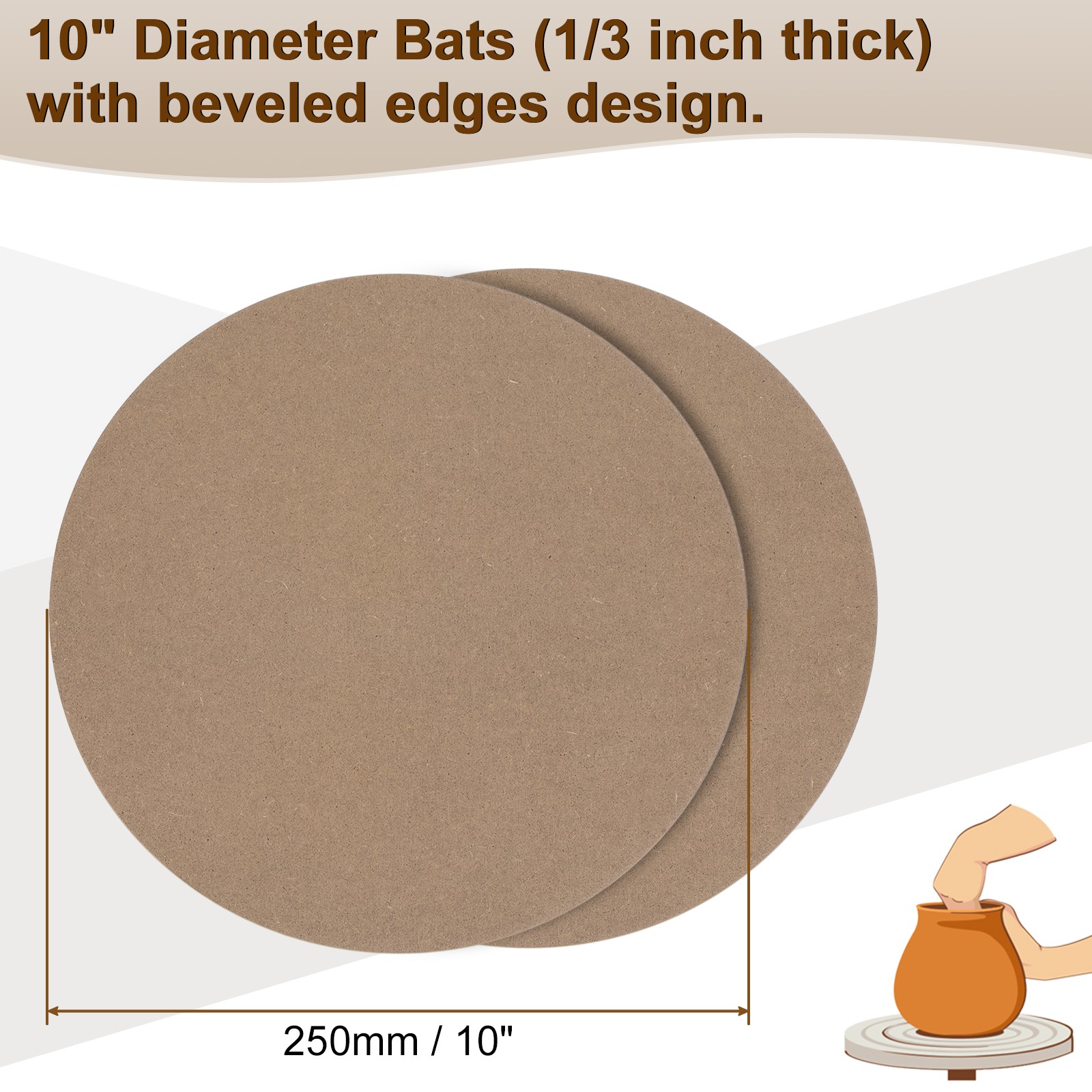 2 Pack 10" 254mm Diameter Ceramic Drying Slab 8mm 1/3" Thick Brown