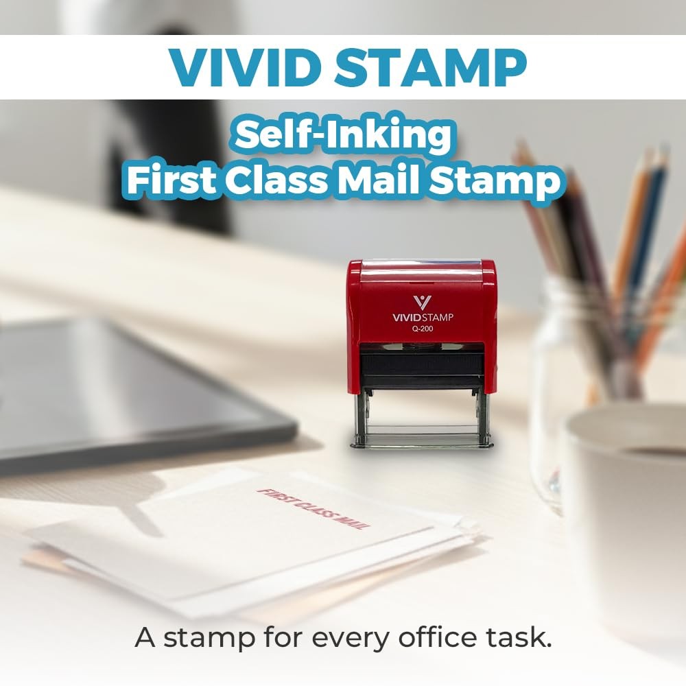 First Class Mail Self Inking Rubber Stamp Red Ink Large Office Business