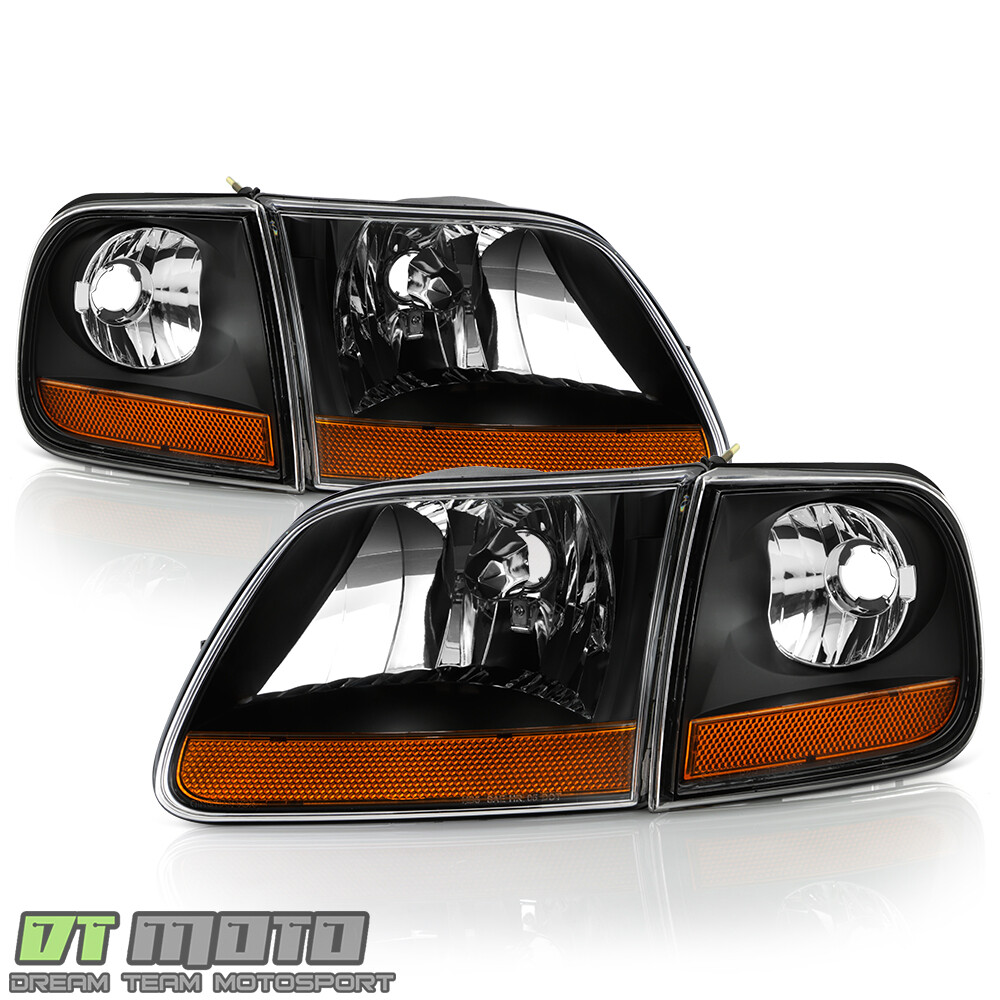1997-2003 Ford F150 Black Harley Davidson Style Headlights w/Corner Left+Right