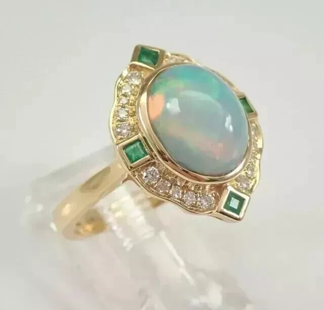 5.00Ct Oval Cut Lab-Created 14K Yellow Gold Plated Fire Opal Halo Wedding Ring