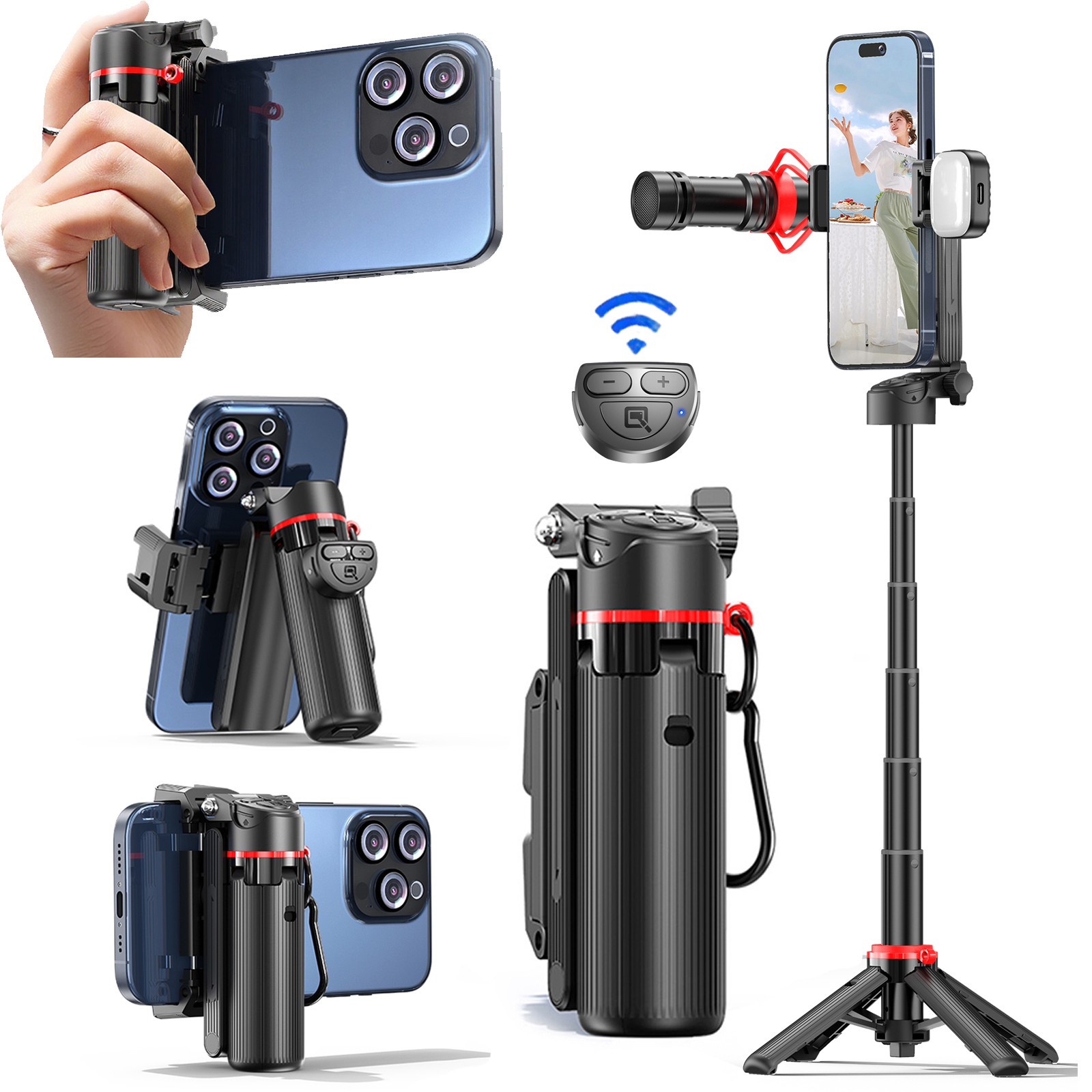 Magnetic Selfie Stick Phone Mount Tripod Stand 360° Rotation w/ Remote For Phone
