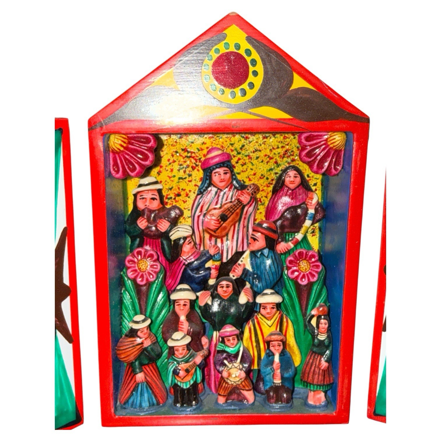 Peruvian Hand Painted Folk Art Retablo Shadow Box Miniature Musician Scene
