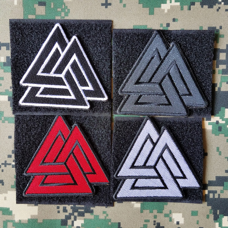 4Pcs/Set Valknut Triangle Odin Viking Pagan Symbol Embroidery Badge Hook Patch