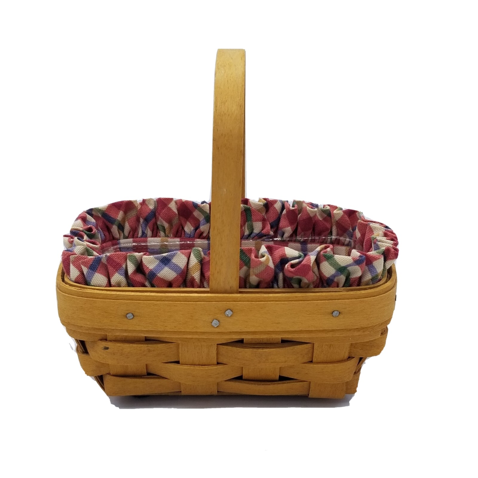 Vintage Longaberger Handled Basket 2000 Small 6" X 3"   county colored cloth