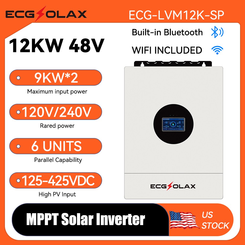 12KW 48V Hybrid Inverter Split Phase 120/240V Dual MPPT 200A Parallel 9000W PV