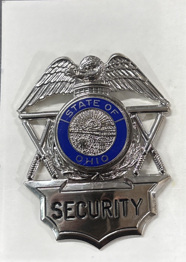 Vintage Obsolete State of Ohio Security Hat Badge Pin Silver Tone Screw back
