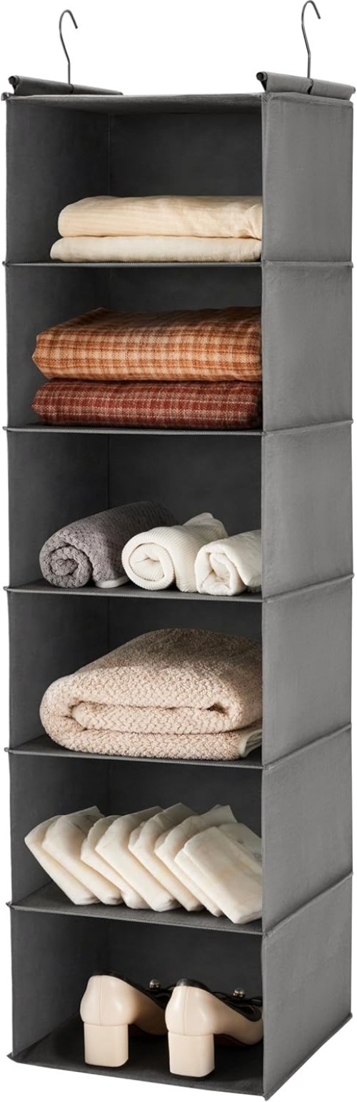 6 Tier Foldable Hanging Closet Organizer with Strong Hooks for Efficient Storage