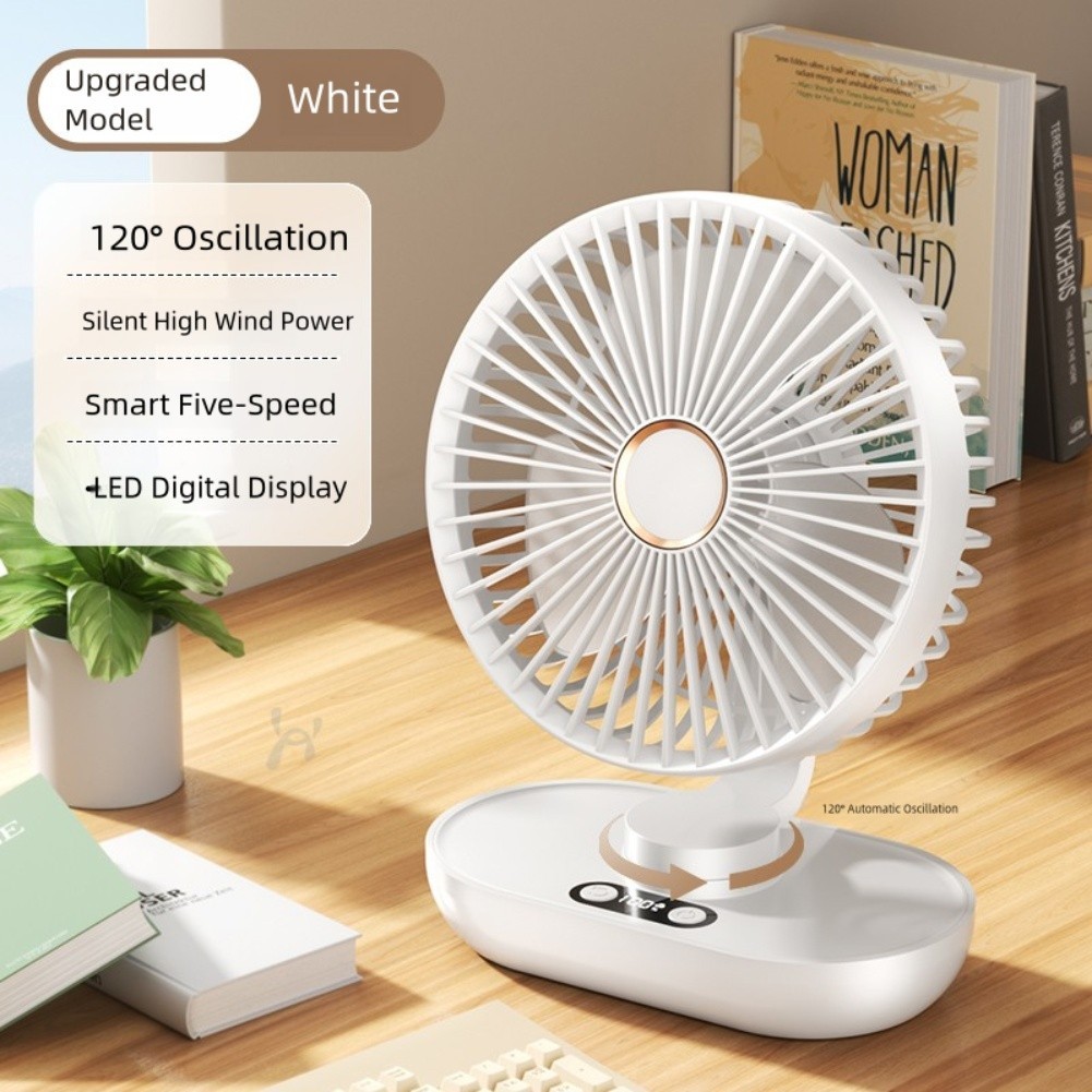 USB Desk Fan with 5 Speeds and Automatic 90 Degree Oscillation Movement