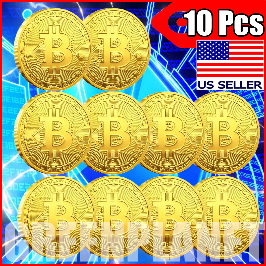 10 Pcs Gold Bitcoin Coins Commemorative New Collectors 24K Gold Plated Bitcoin