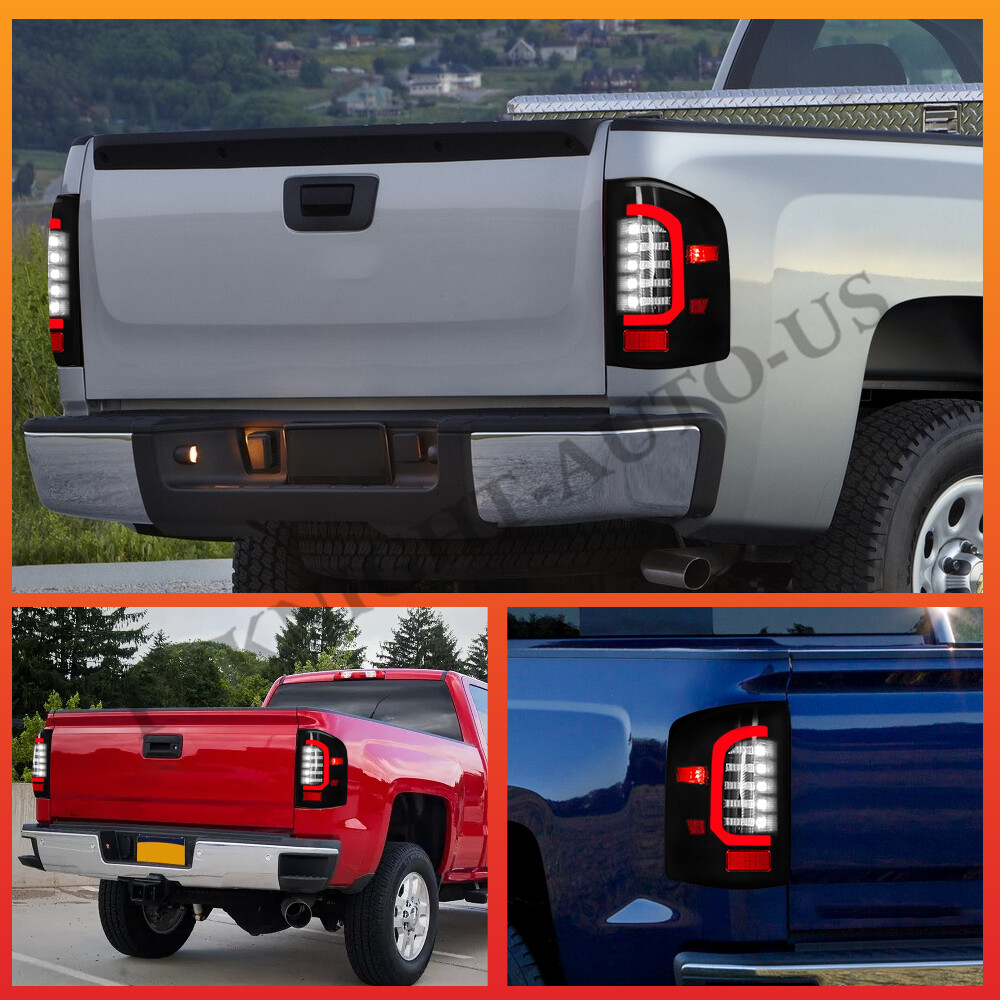 Pair Black Smoke LED Tail Lights for 2007-2013 2014 Chevy Silverado 1500 2500HD