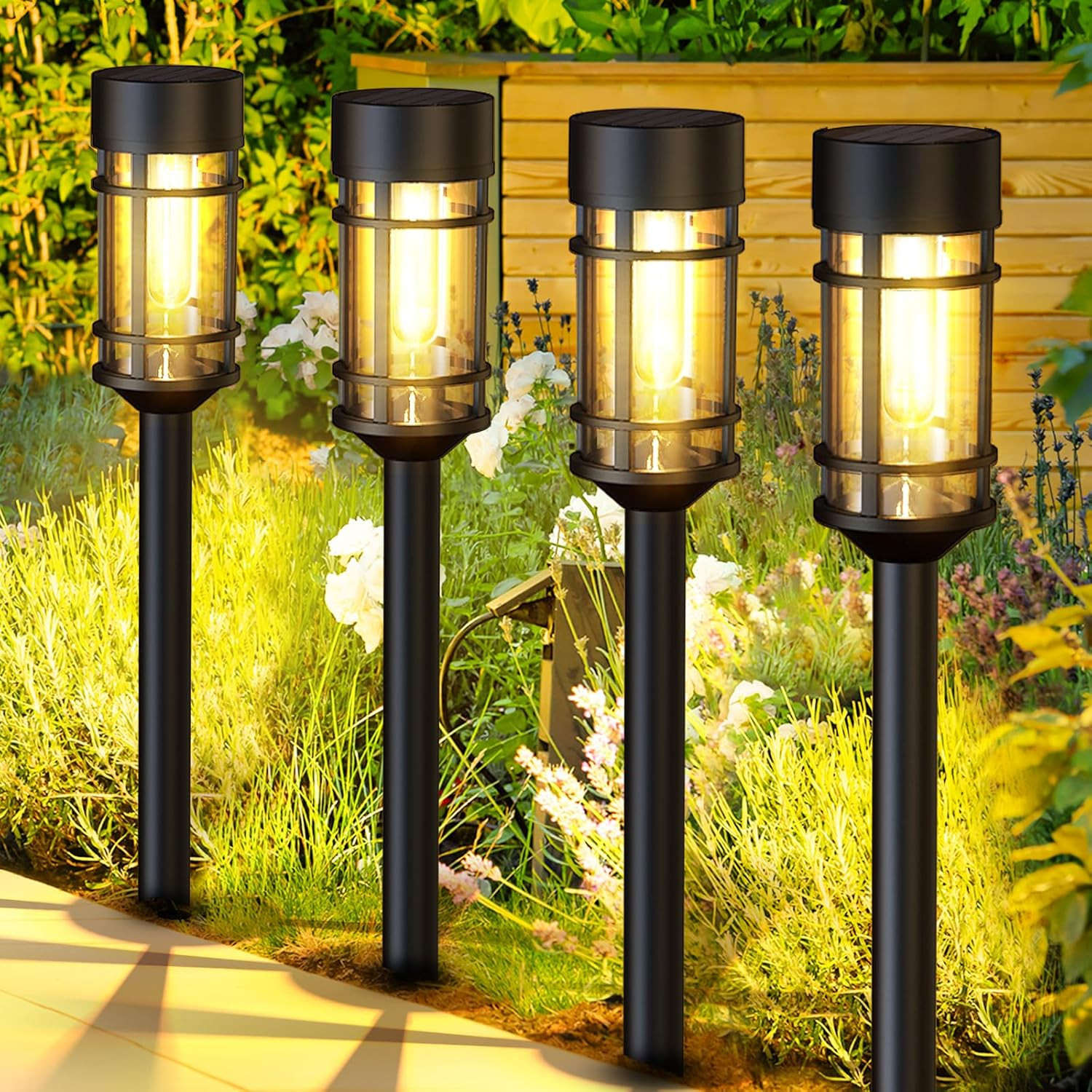 Solar Lights Outdoor Waterproof, 8 Pack 21" Solar Pathway Lights with Metal & Gl