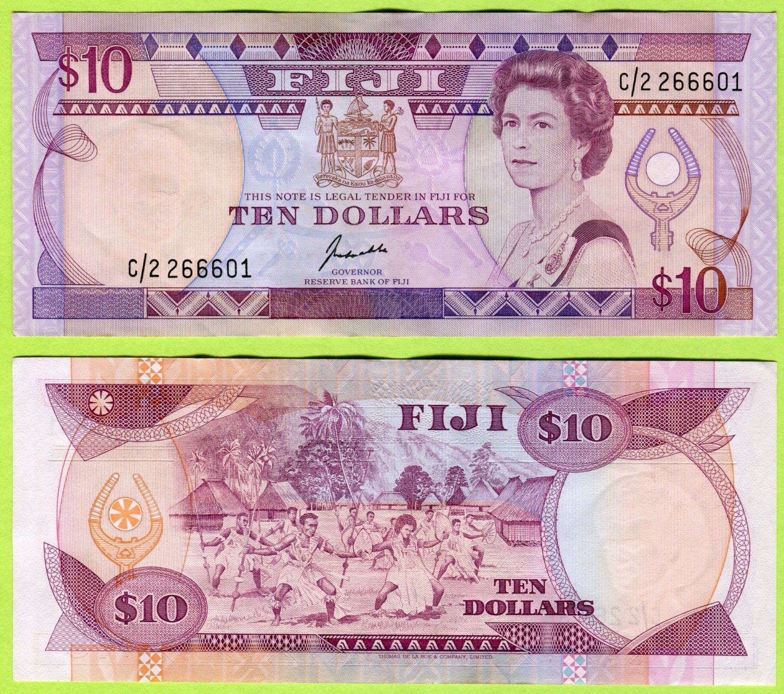 Fiji 10 Dollars ND(1989) P91 EF++ #266601
