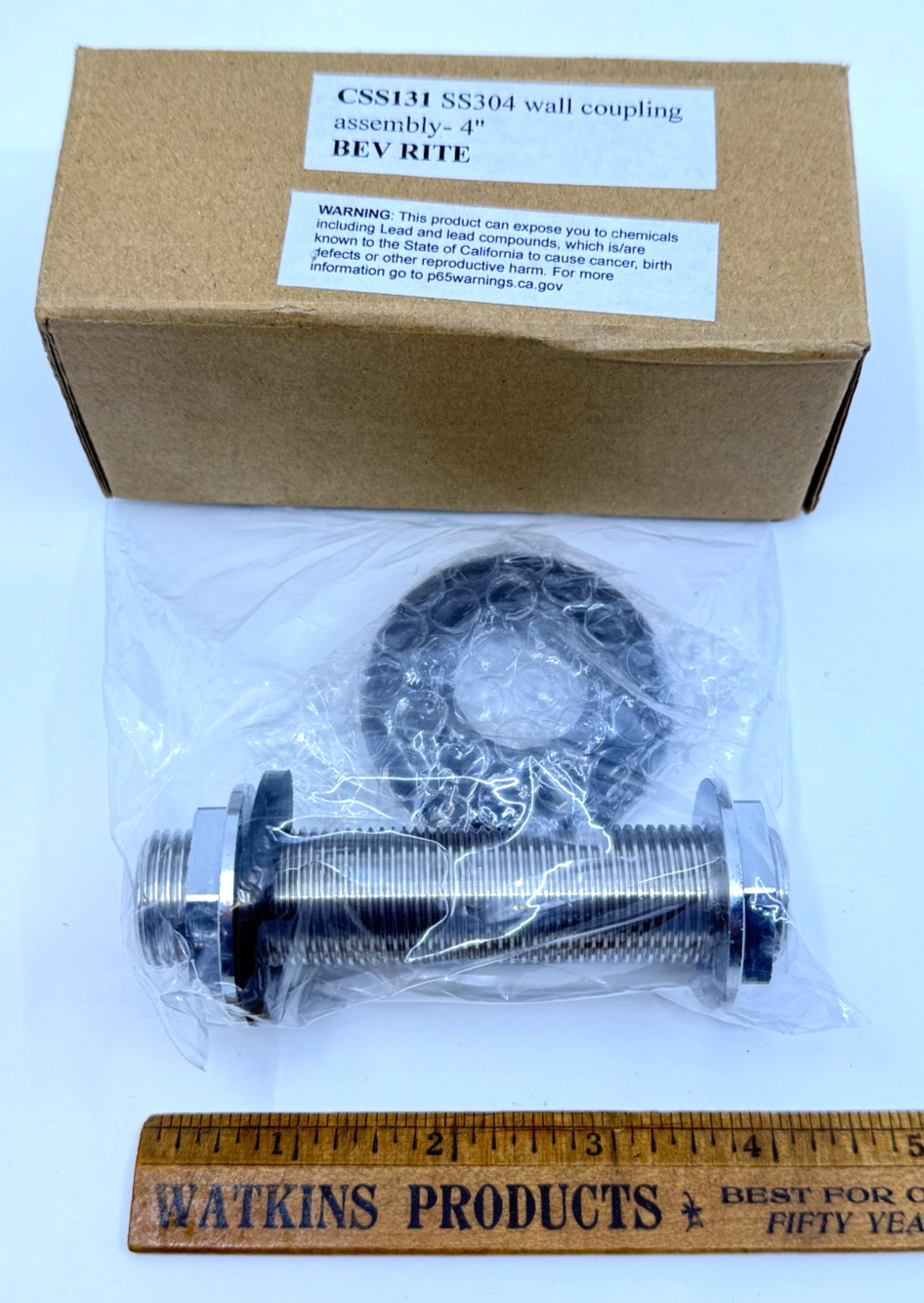NEW Bev Rite Stainless Steel 4" Beer Keg Wall Coupling Assembly CSS131