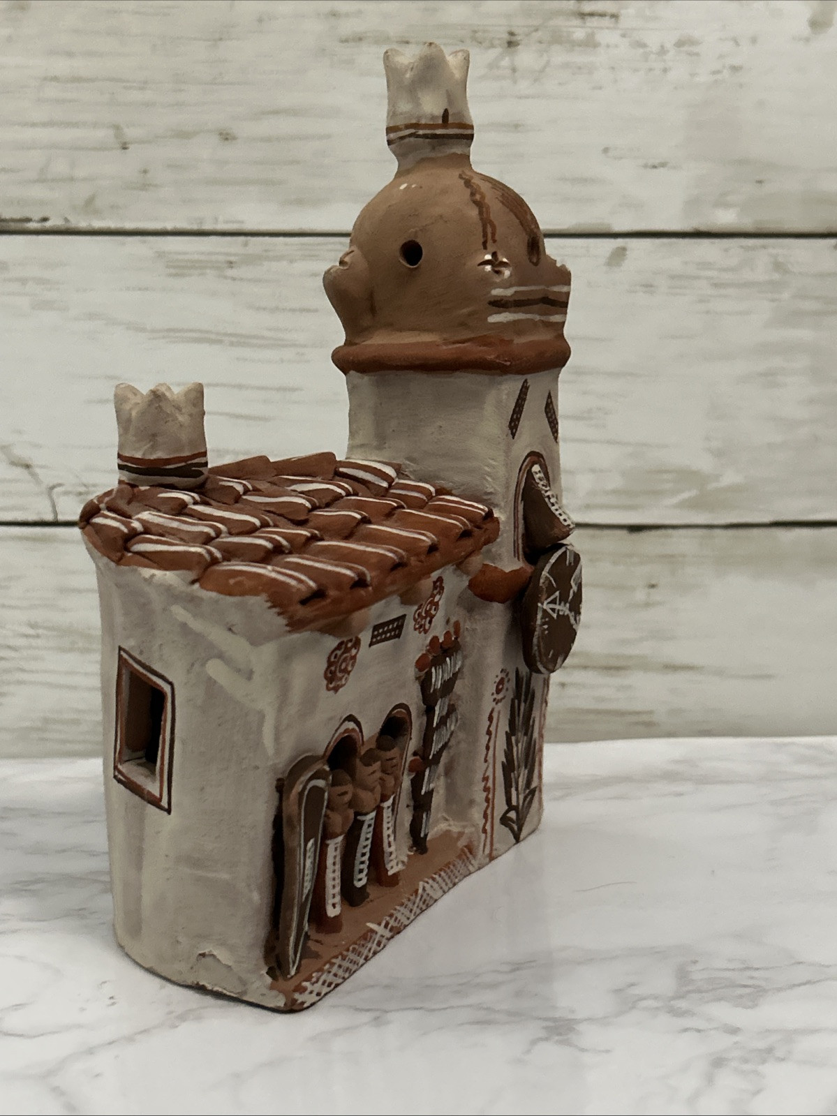 VTG Peruvian Folk Art Redware Terracotta Handpainted Sculpture Mission Church