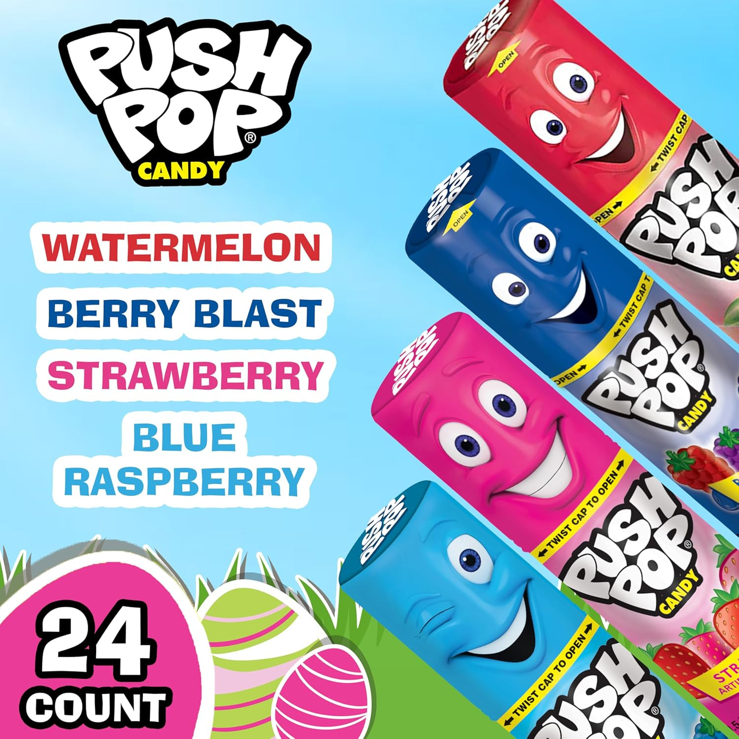 Push Pop Easter Candy Variety Pack, 24Ct Bulk Individually Wrapped Lollipops in