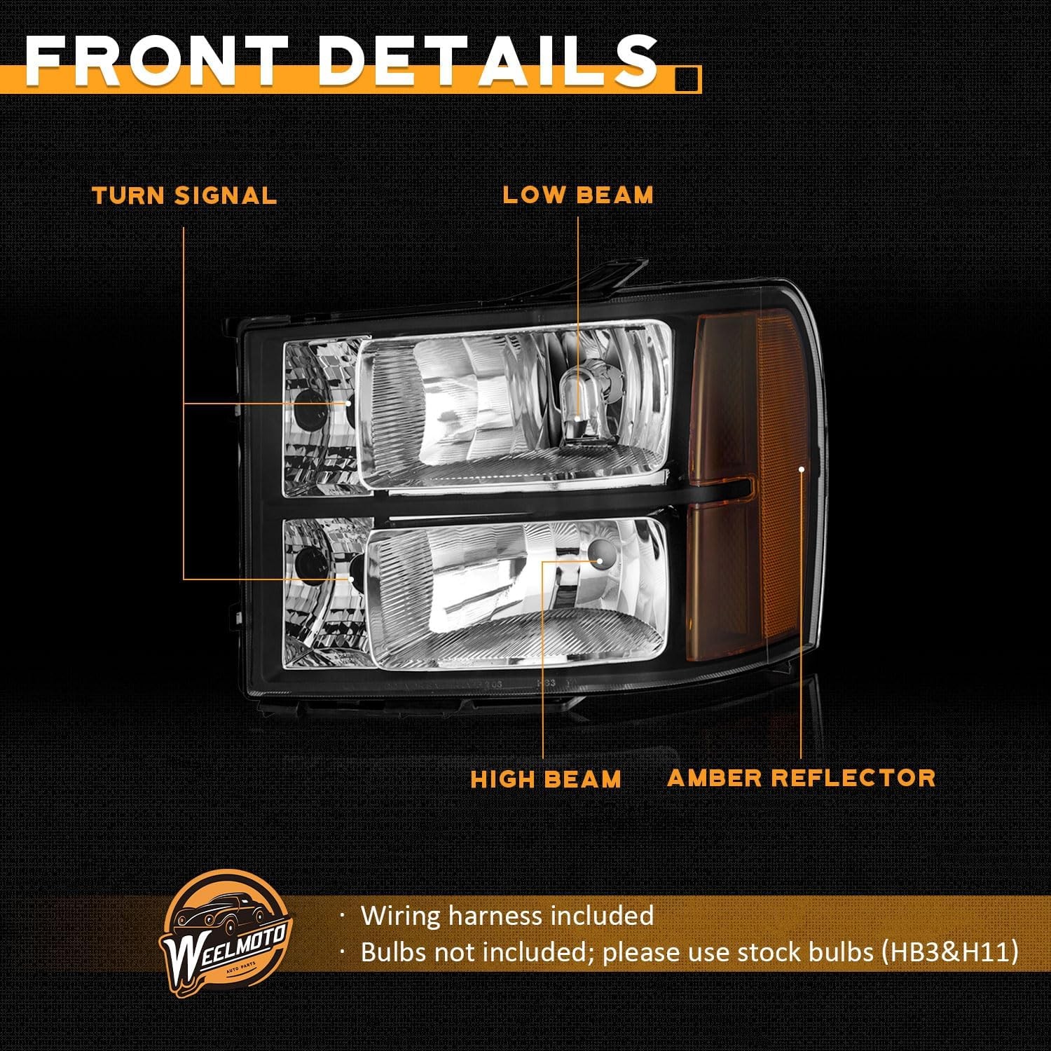 GMC Sierra Headlights Black Housing Pair