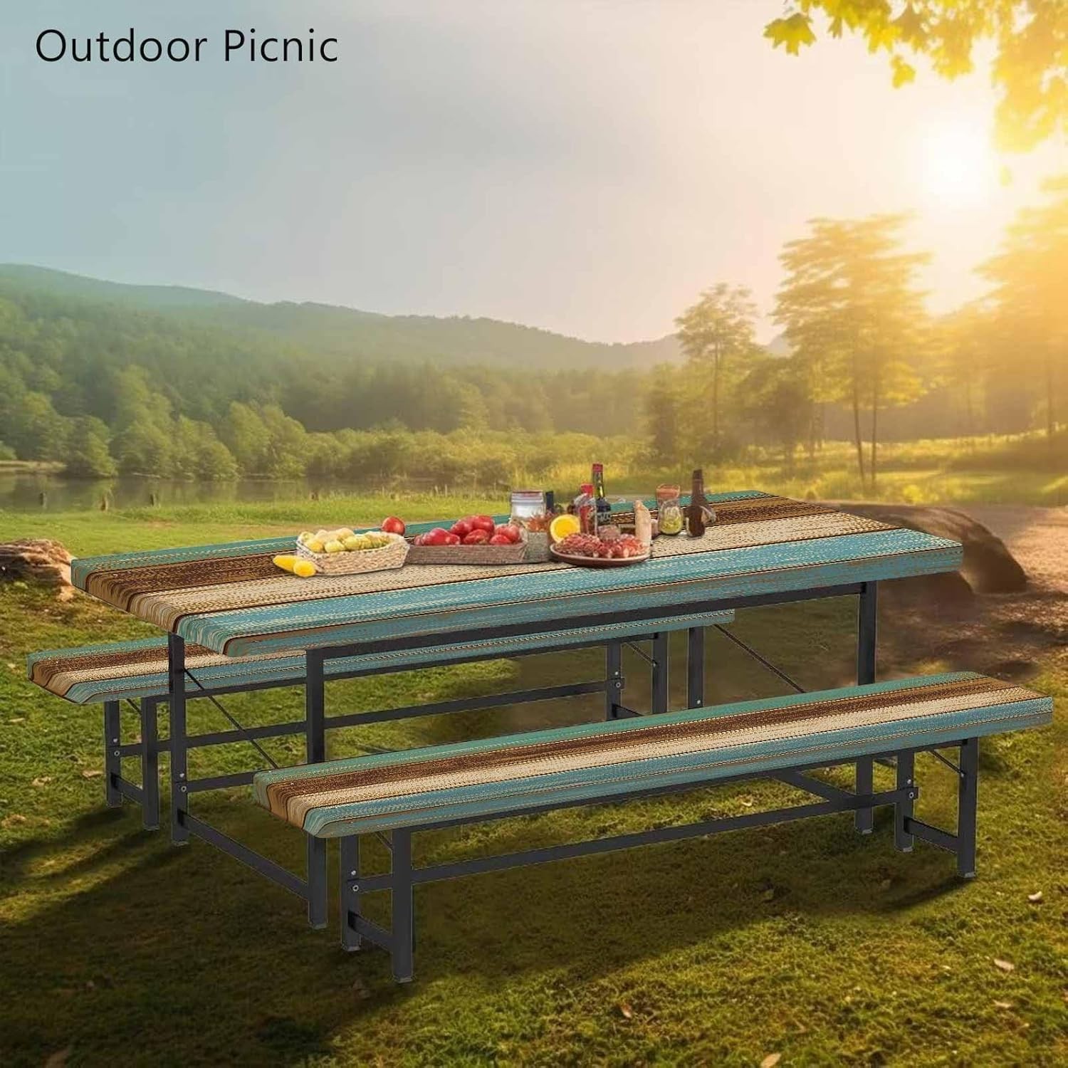 Picnic Table Cover with Bench Covers 6ft - Elastic Scratch-Resistant Waterproof