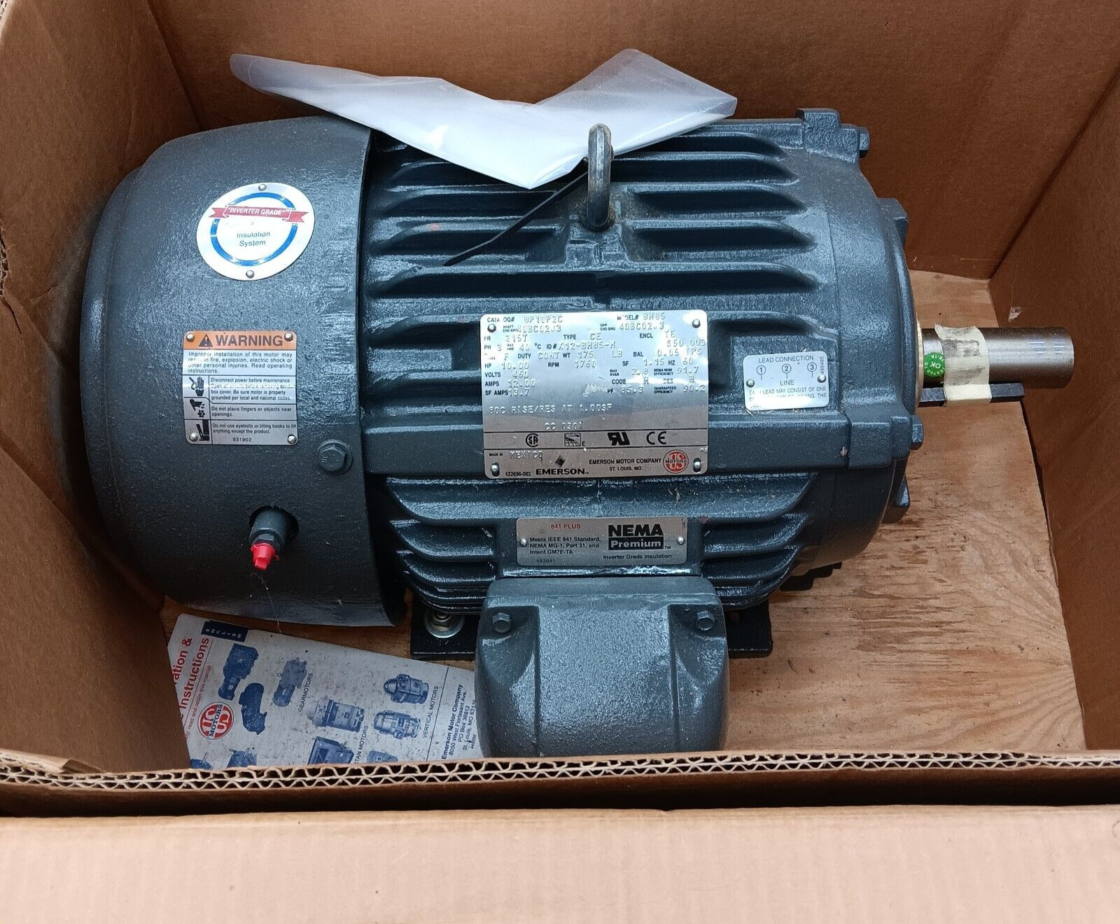 NEW EMERSON US MOTORS 10 HP AC MOTOR 460V 3-PHASE 1760 RPM 215T FRAME TE 8P10P2C