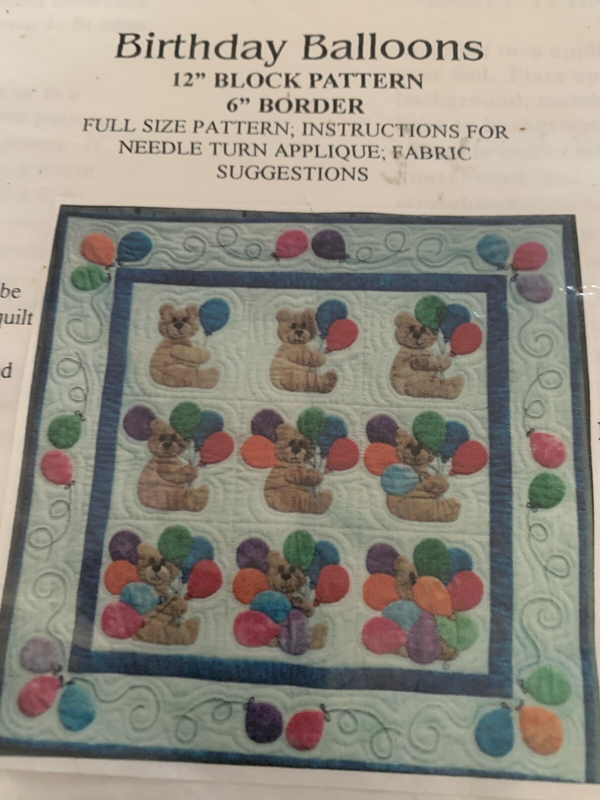 Quilt Pattern Birthday Balloons Full Size Pattern Instructions For Applique 24”