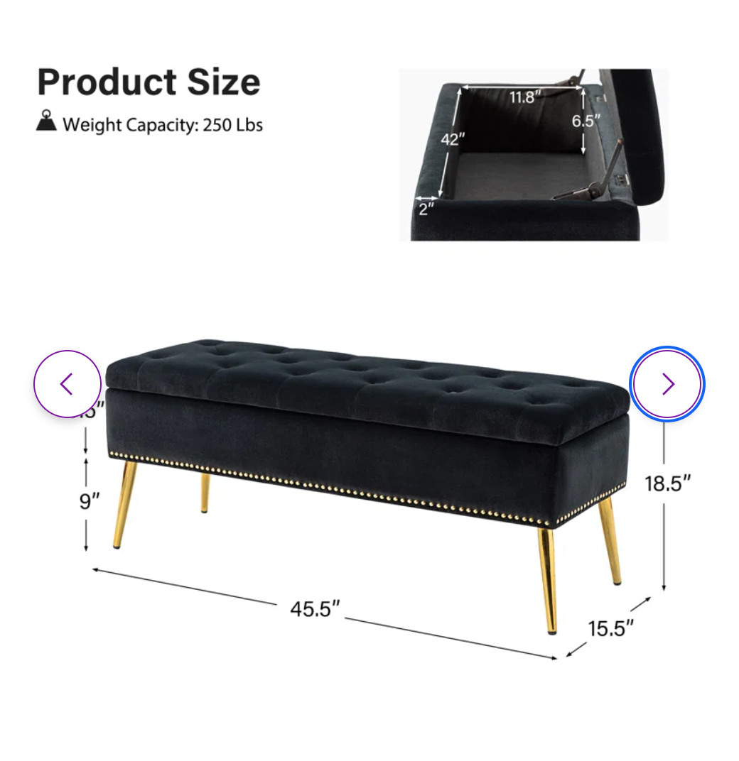 Upholstered Flip Top Storage Bench - already assembled, black and gold