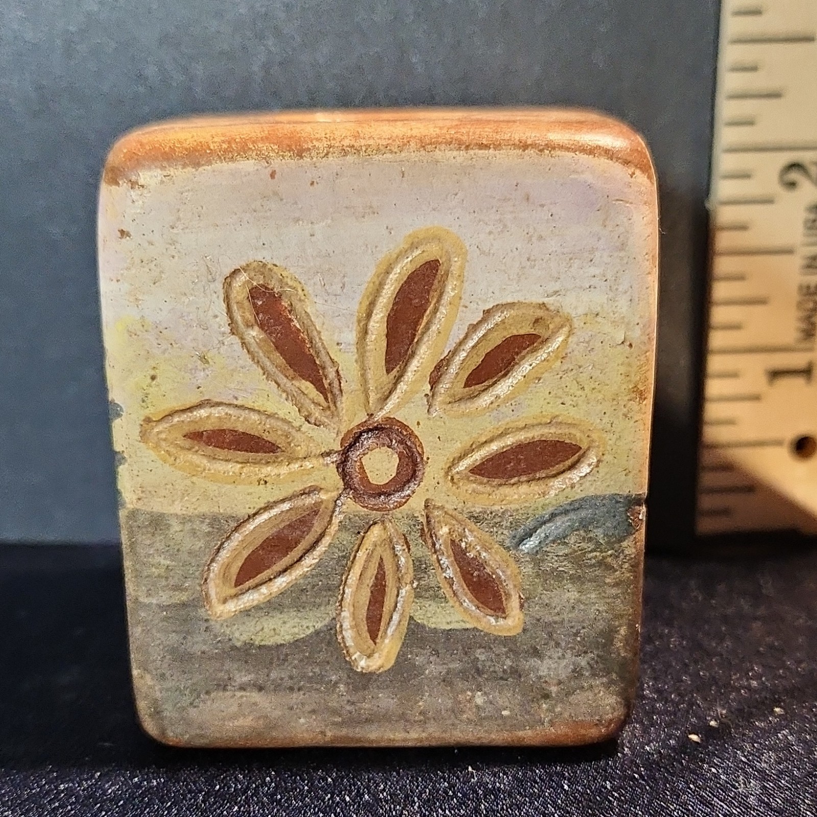 Urubamba Peruvian Pottery Hand-Painted Square Figurine Bird Flower Motif Vintage