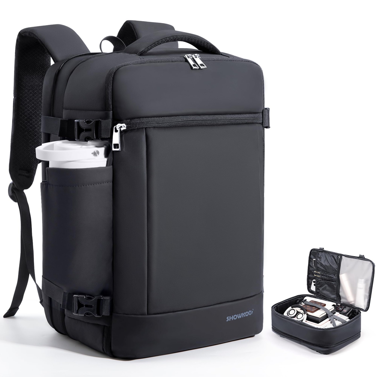 SHOWKOO Laptop Backpack for 17 Inch Laptop, 40L Expandable Large Large, Black