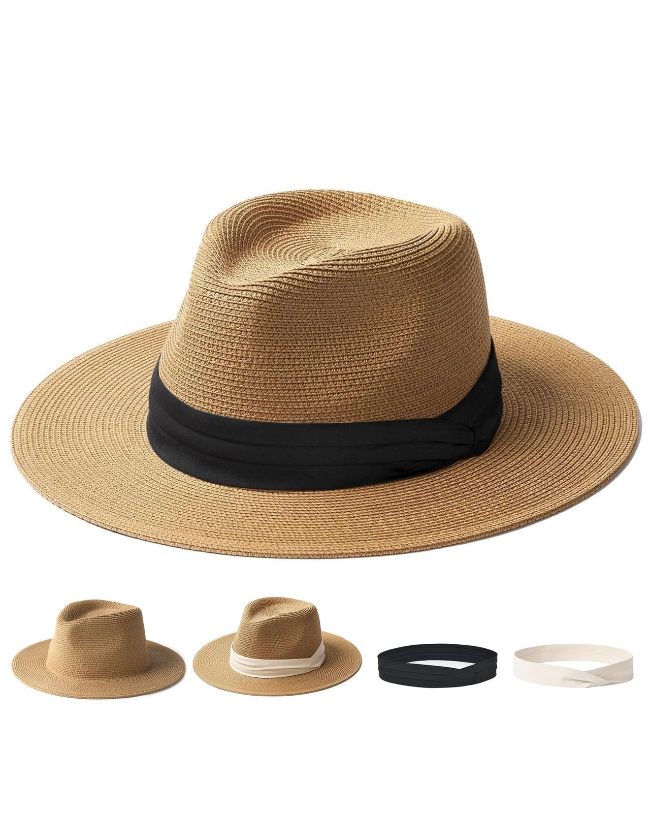 Panama Hat Sun Hats for Women Men Wide Brim Fedora Straw Beach Hat UV UPF 80+