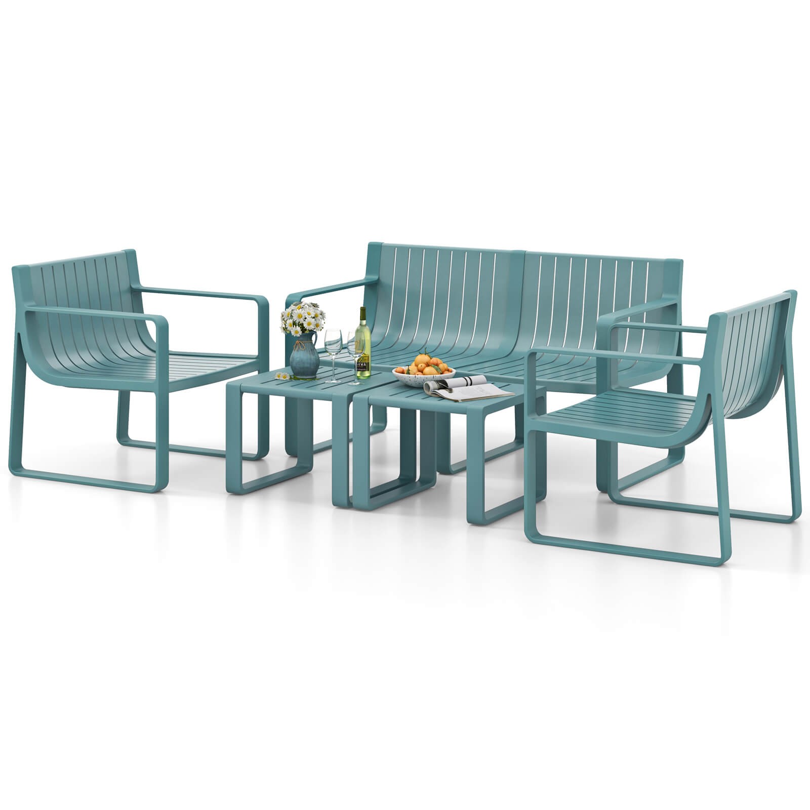 5-Piece Patio Furniture Set w/ 1 Loveseat 2 Patio Chairs & 2 Side Tables