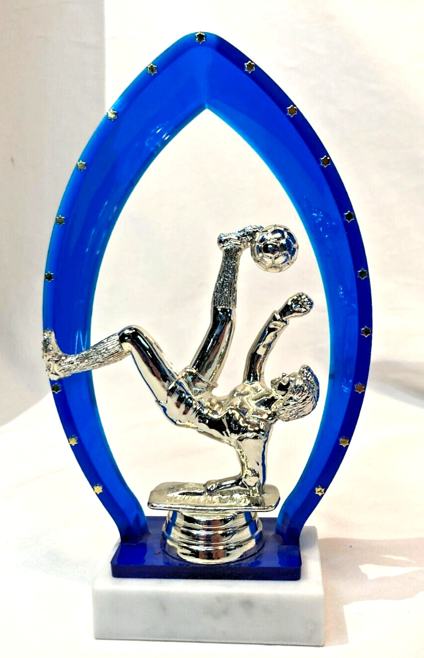 Soccer Ball Female Player Trophy Plastic w White Carrara Marble Base 8" Tall
