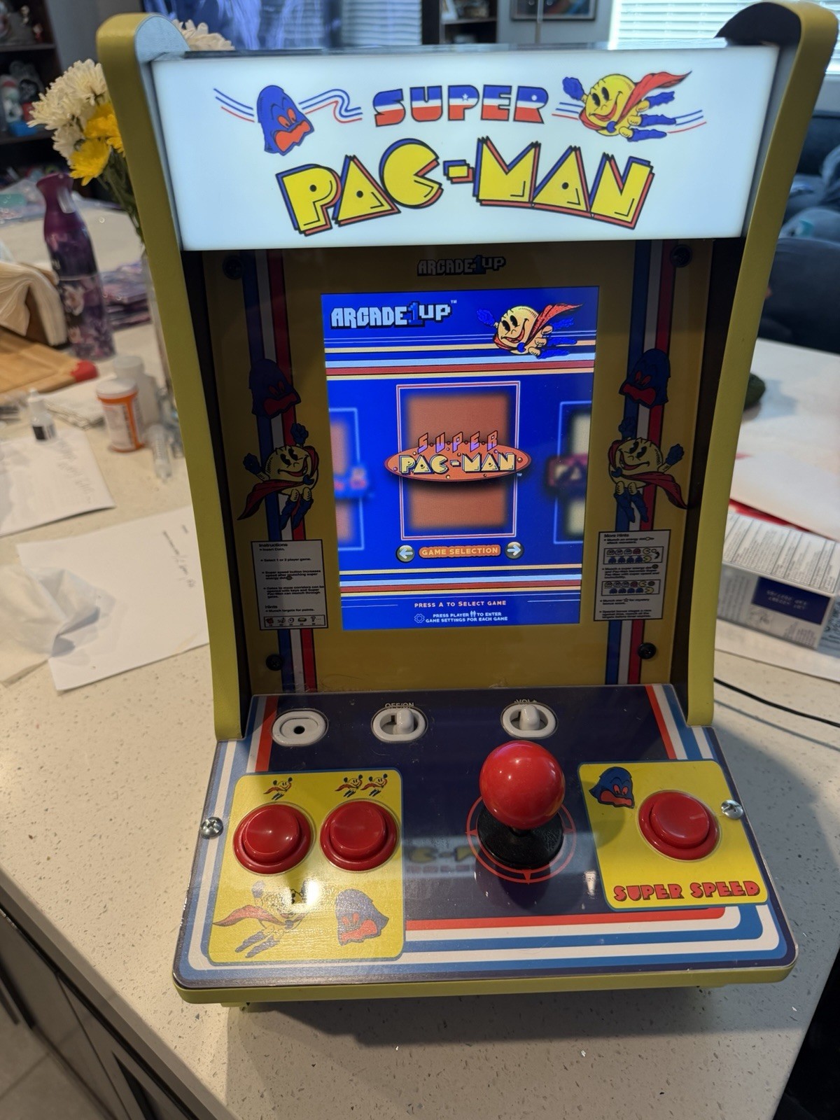 Arcade 1UP Super PAC-Man Counter Top Machine 4 Games - Tested & Working! PICKUP