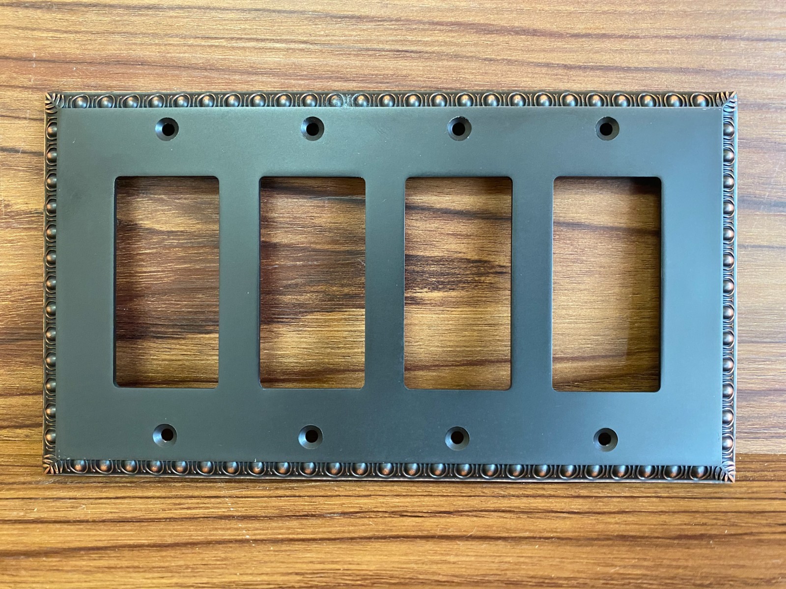 Egg & Dart Aged Bronze Switch Plate Cover Wallplate 4 Rocker GFCI (No Screws)