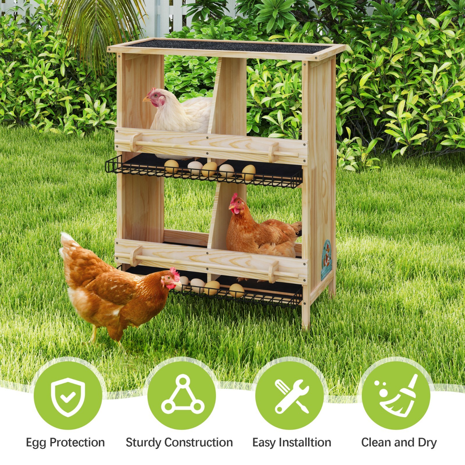 Wooden Nesting Box for Chicken Coop 4-Compartment Egg Laying Box for Poultry