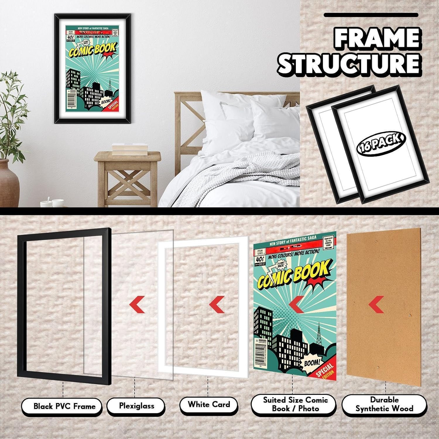 16 Pack Comic Book Frames with UV Protection - Display Current Comics Stylishly