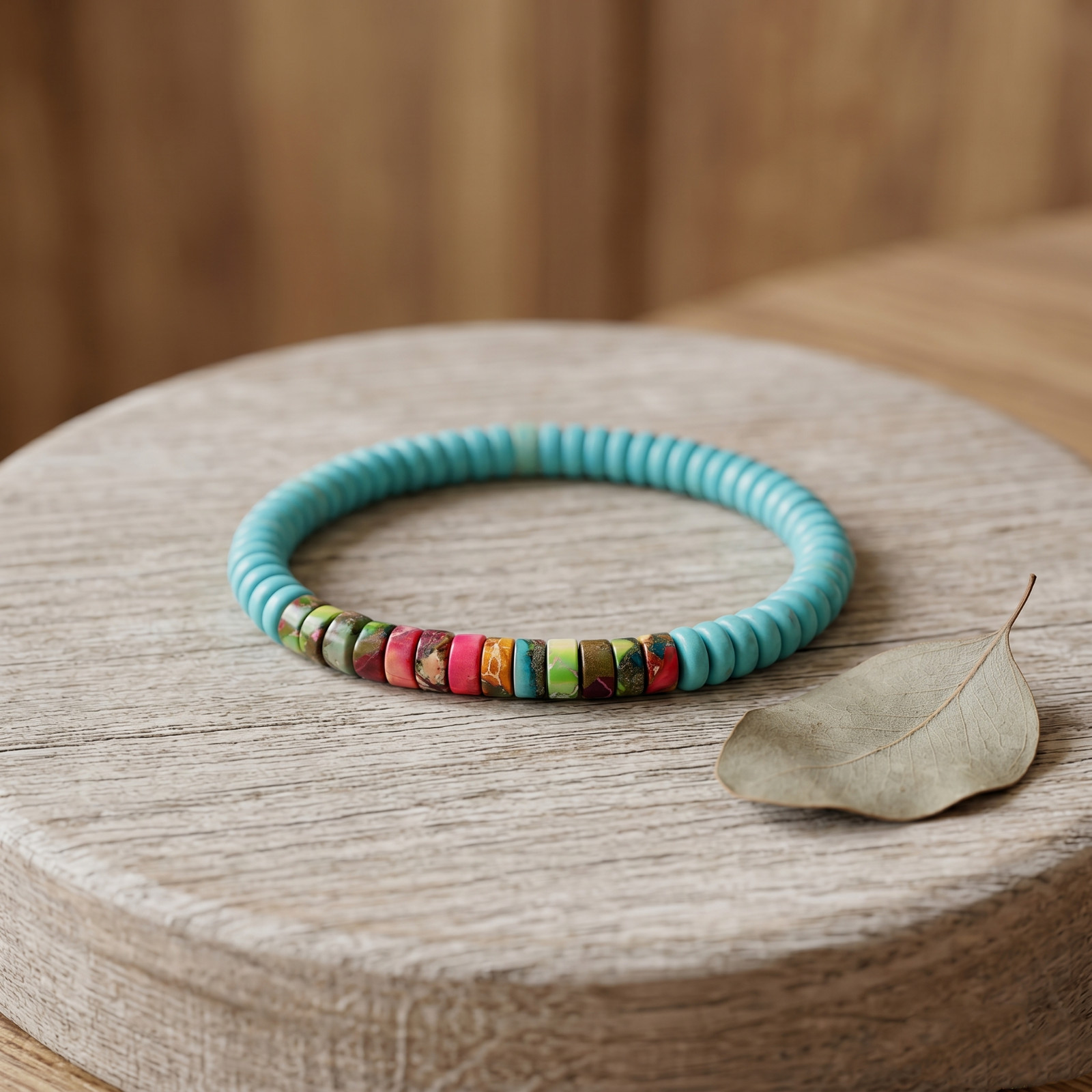 Natural 6mm Galaxy Sea sediment Jasper Multicolor Heishi Stretch Bracelet