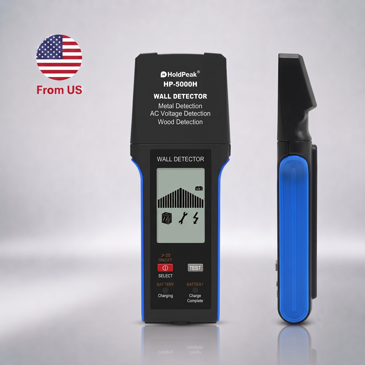 3-in-1 Wall Scanner Detector 4" Depth 250V AC 60Hz 400mAh LCD Metal/Wood/Wire