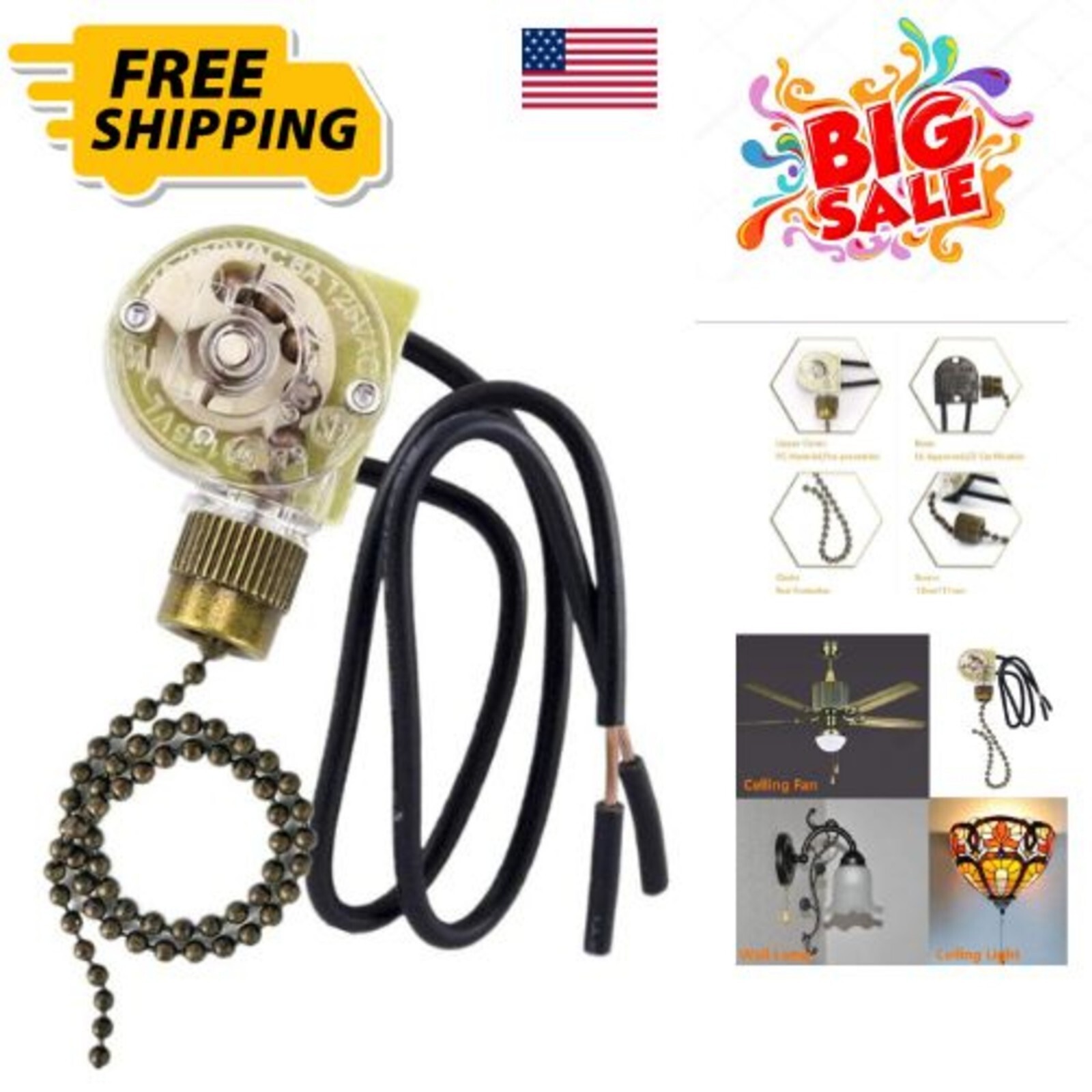 Ceiling Fan Light Switch Zing Ear Pull Chain Switch ZE-109 Fan Light Switch