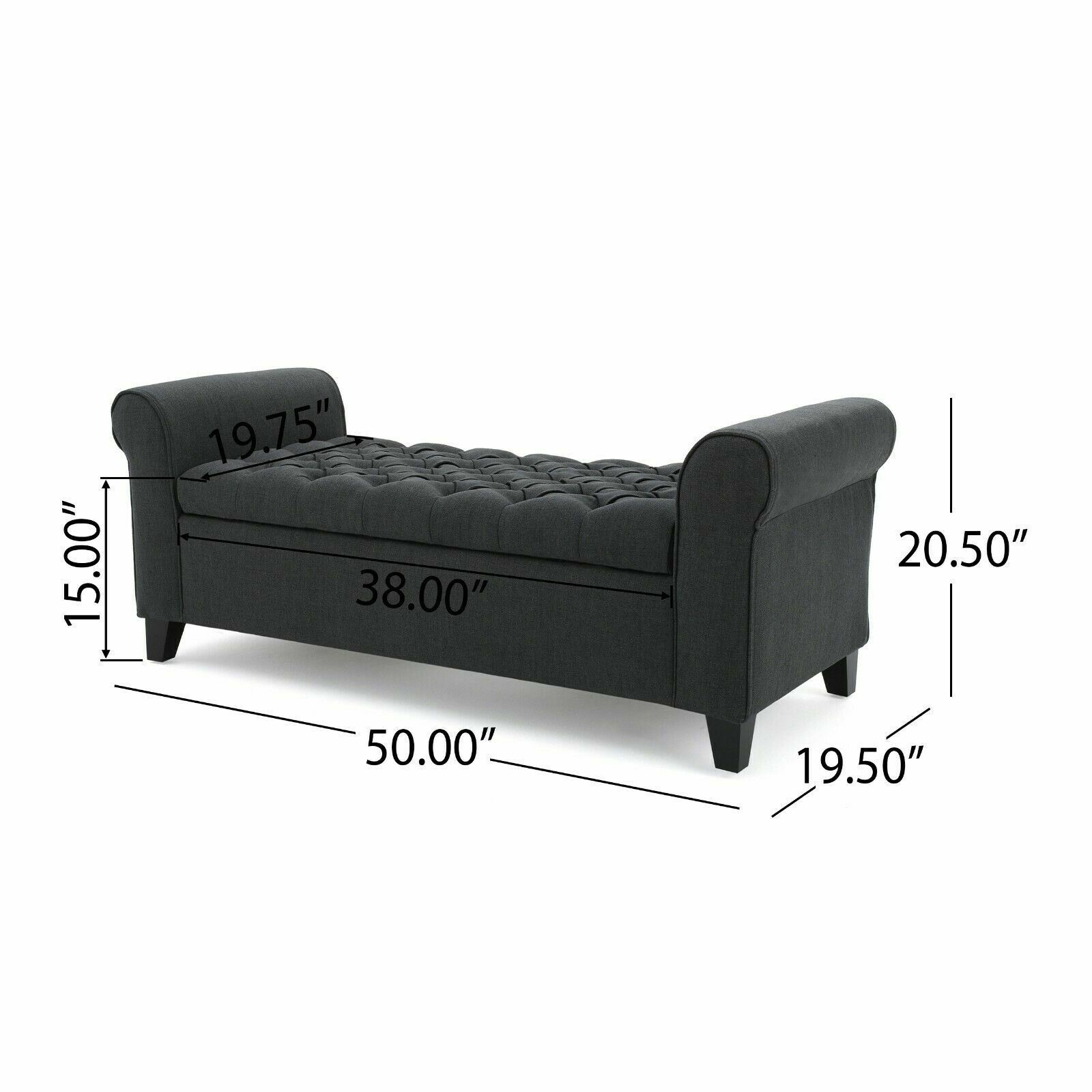 Charlemagne Contemporary Rolled Arm Fabric Storage Ottoman Bench