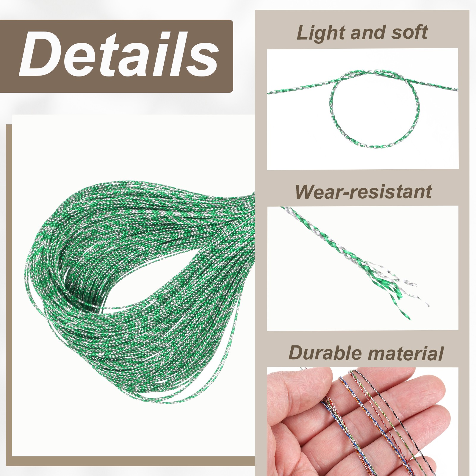 109 Yard Metallic Cord,1mm(0.04inch) Silver,Dark Green Ornaments Strings