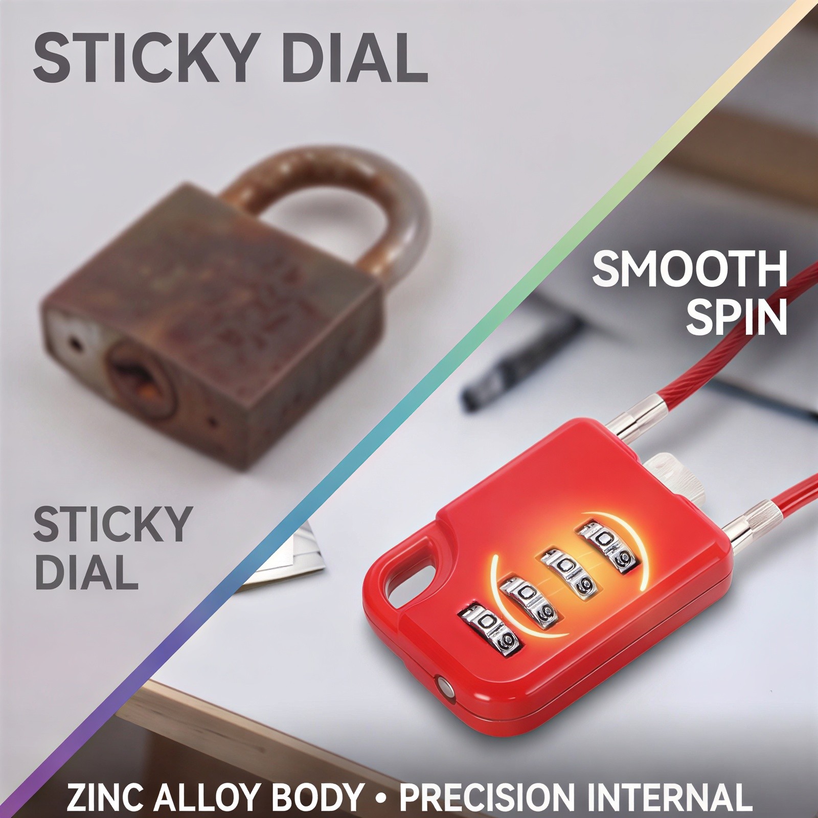 4Pcs Combination Cable Padlock with 19.7" (50cm) Flexible Cable, Red