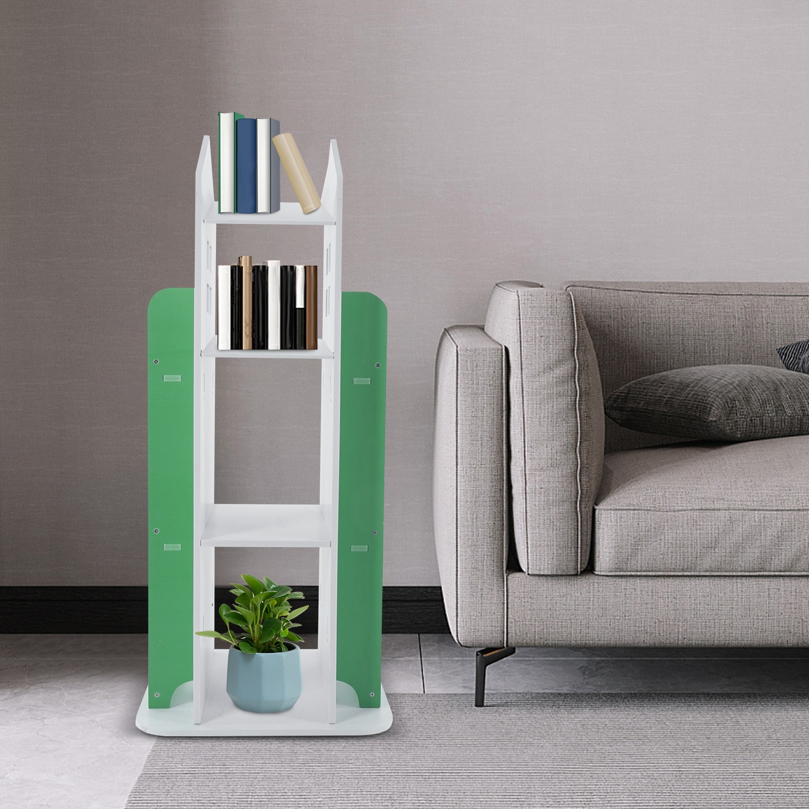 4 Tiers 360° Kids Green Castle Rotating Bookshelf Home Office Furniture Bookcase