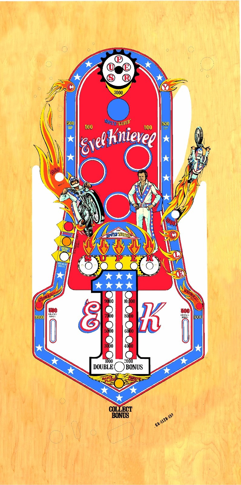 BALLY Evel Knievel Pinball Machine Playfield Overlay with After Pictures