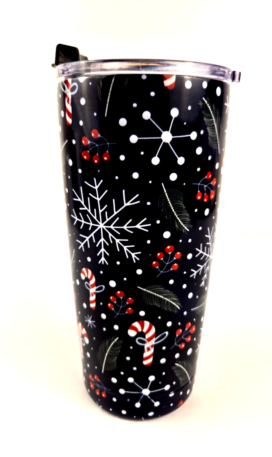 Holiday Christmas Candy Cane Stainless Steel Skinny Tumbler W/Lid 16 oz