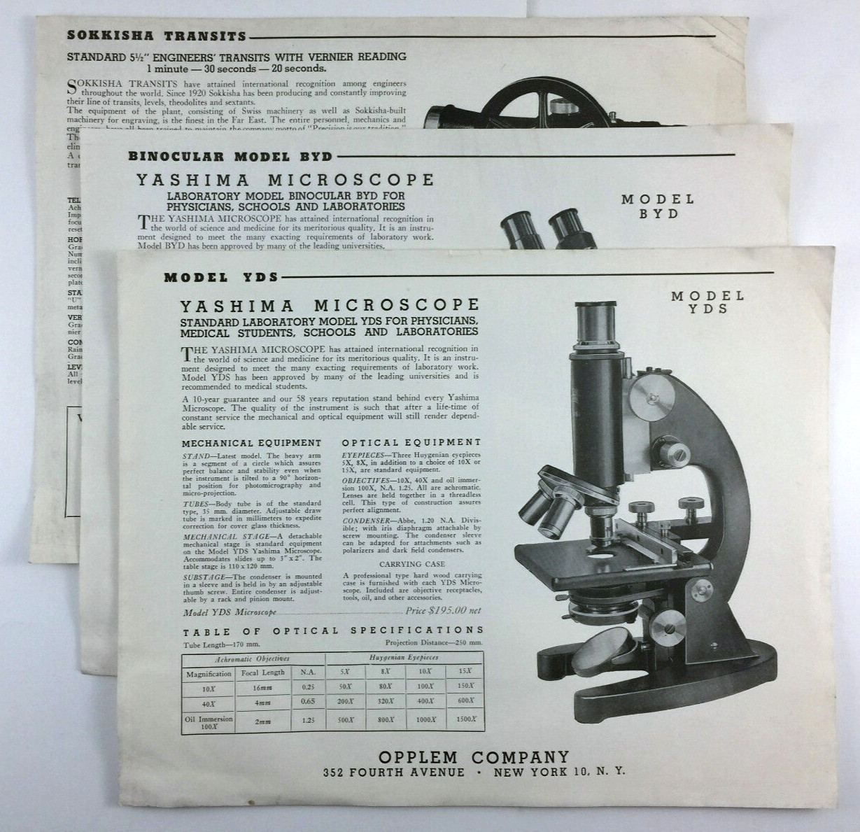 Yashima Microscopes Vintage Advertising Catalog Plates Opplem Company NY 1940s