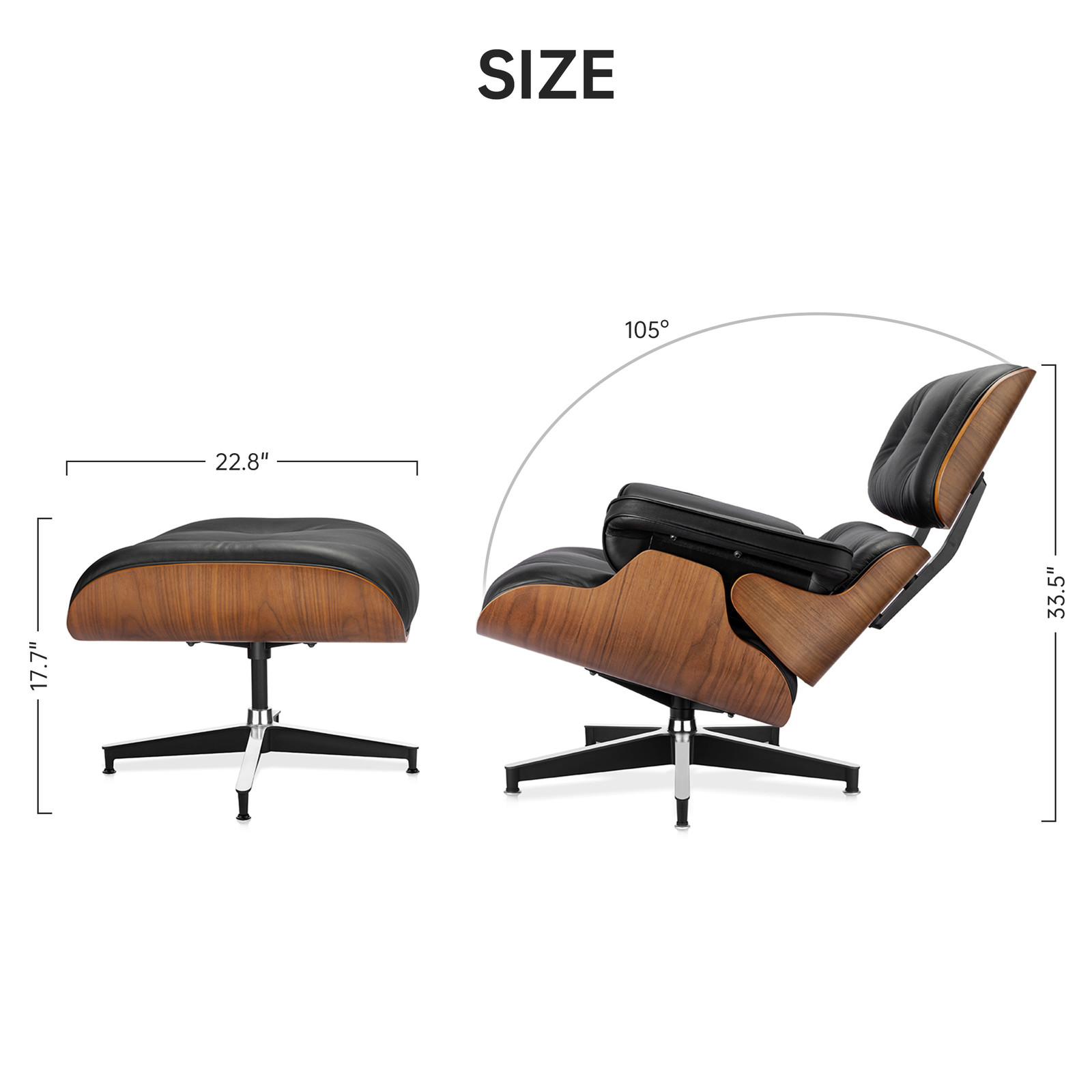 Lounge Chair and Ottoman Set Swivel Armchair Real Leather Walnut Rosewood