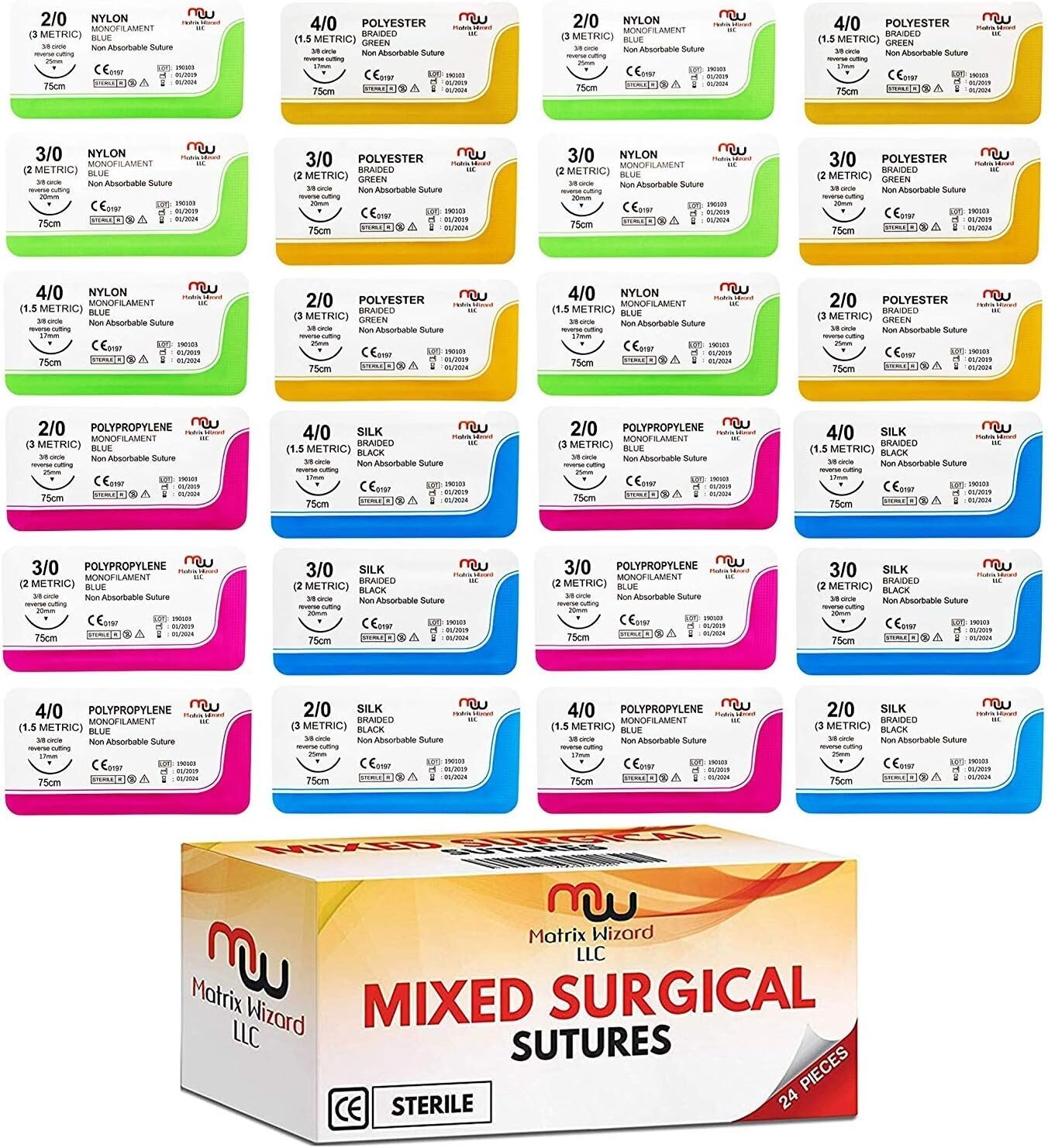 Hilo De Sutura Con Aguja (24 Mixtos 2/0, 3/0, 4/0) - Practica De Sutura; Taxid