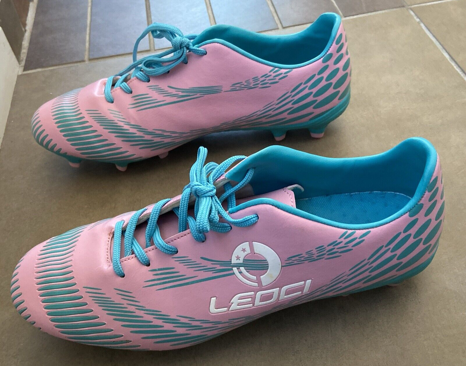 Men's Women's Firm Ground Leoci Soccer Cleats Outdoor/Indoor Size 44 Pink Blue