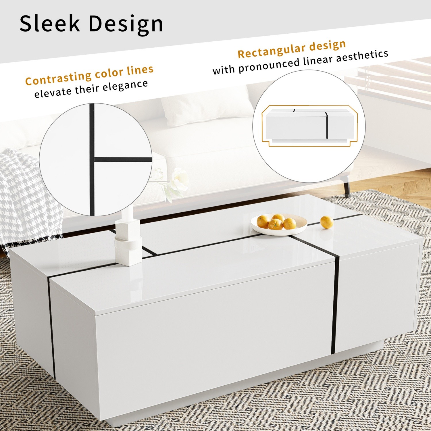 Modern Coffee Table Side End Table Extendable Sliding Top w/ Hidden Storage